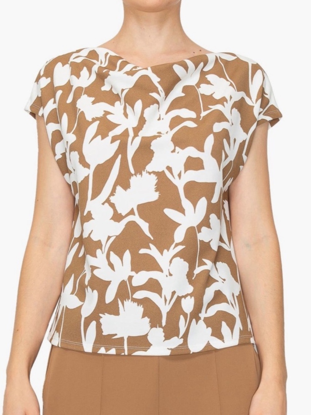 Melloday Abstract Floral Cowl Neck Cap Sleeve Blouse Top size Large NWT